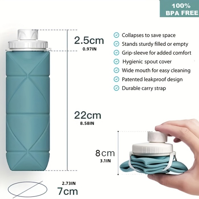 1pcs 20oz\u002F600ml Durable Collapsible Silicone Water Bottles Foldable Silicone Travel Water Bottle With Box For Gym Camping Hiking Travel