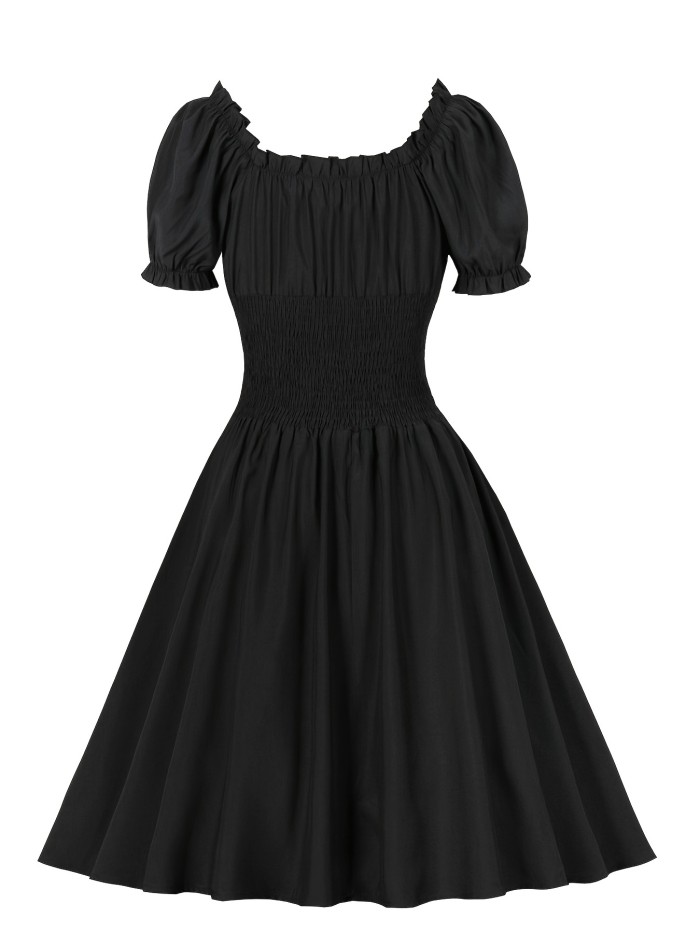 Off Shoulder Short Sleeve Elegant A Line Dress, Solid Dress For Fall & Spring, Women's Clothing