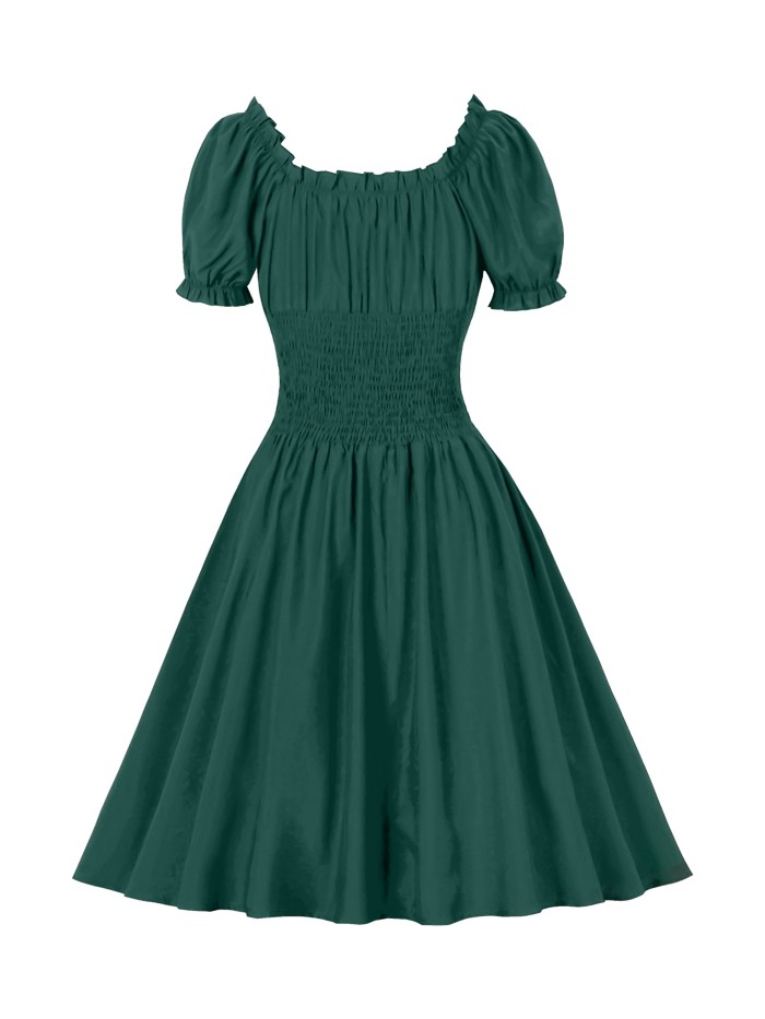 Off Shoulder Short Sleeve Elegant A Line Dress, Solid Dress For Fall & Spring, Women's Clothing