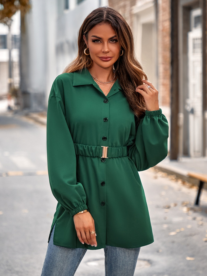 Casual Women's Fashion New Solid Color Single-breasted Shirt