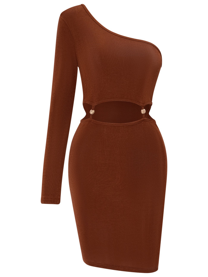 New Women's Casual Solid One-shoulder Bodycon Dress