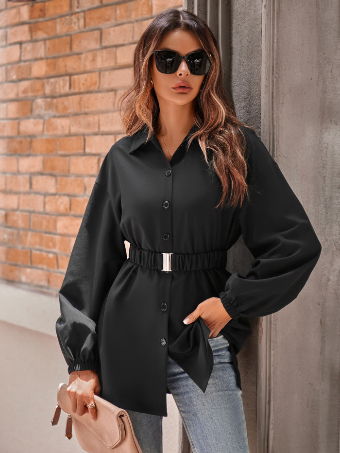 Casual Women's Fashion New Solid Color Single-breasted Shirt