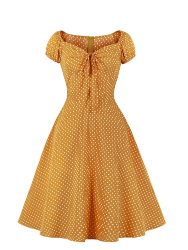 Vintage Sleeveless Cocktail Swing Dress 1950s Polka Dot Floral Audrey Rockabilly Prom Party Dress