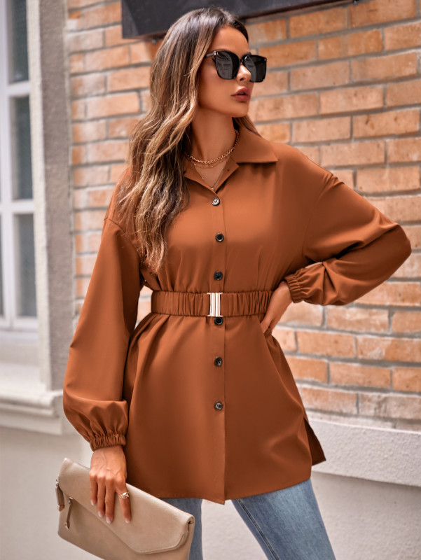 Casual Women's Fashion New Solid Color Single-breasted Shirt