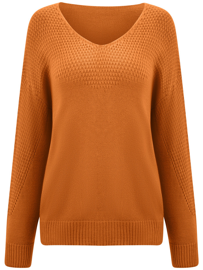 Women's New Solid Color V-neck Loose Women's Sweater