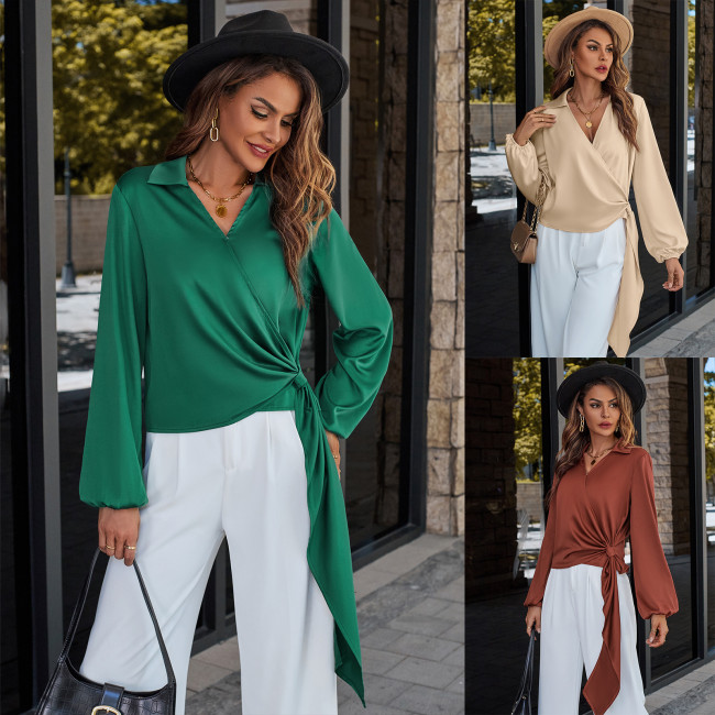 Fashion Women's Casual Solid Color V-neck Top Blouse