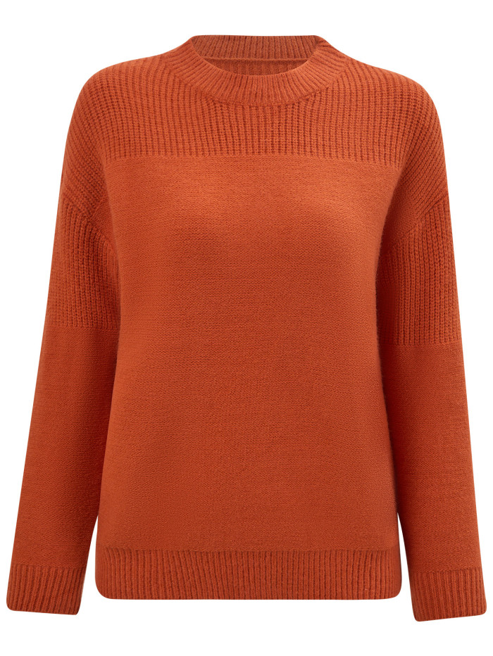 Fashion New Women's Solid Color Loose Crewneck Long Sleeve Sweater