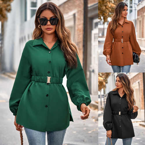 Casual Women's Fashion New Solid Color Single-breasted Shirt