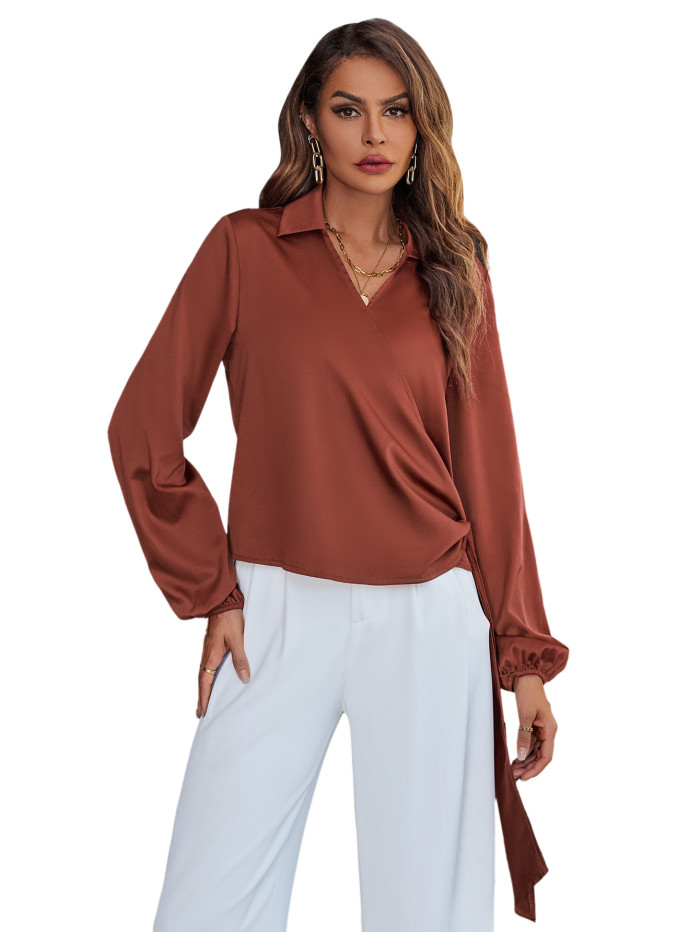 Fashion Women's Casual Solid Color V-neck Top Blouse