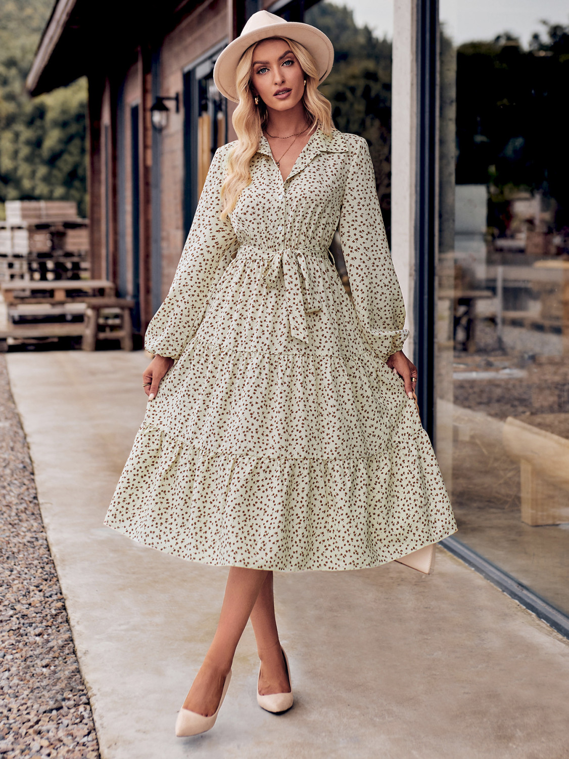 Women Fashion Casual Drawstring Defined Waist Long Sleeve Dress main image 0