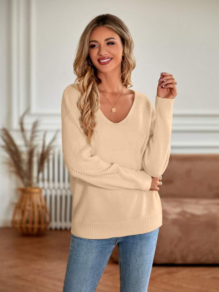 Women's New Solid Color V-neck Loose Women's Sweater