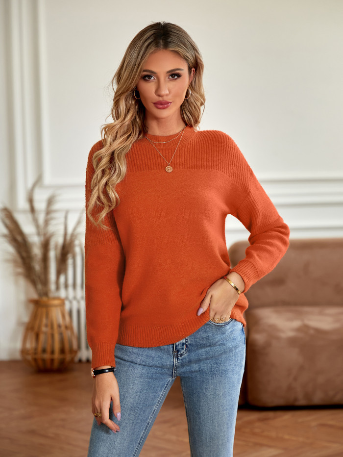 Fashion New Women's Solid Color Loose Crewneck Long Sleeve Sweater
