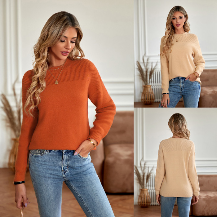 Fashion New Women's Solid Color Loose Crewneck Long Sleeve Sweater