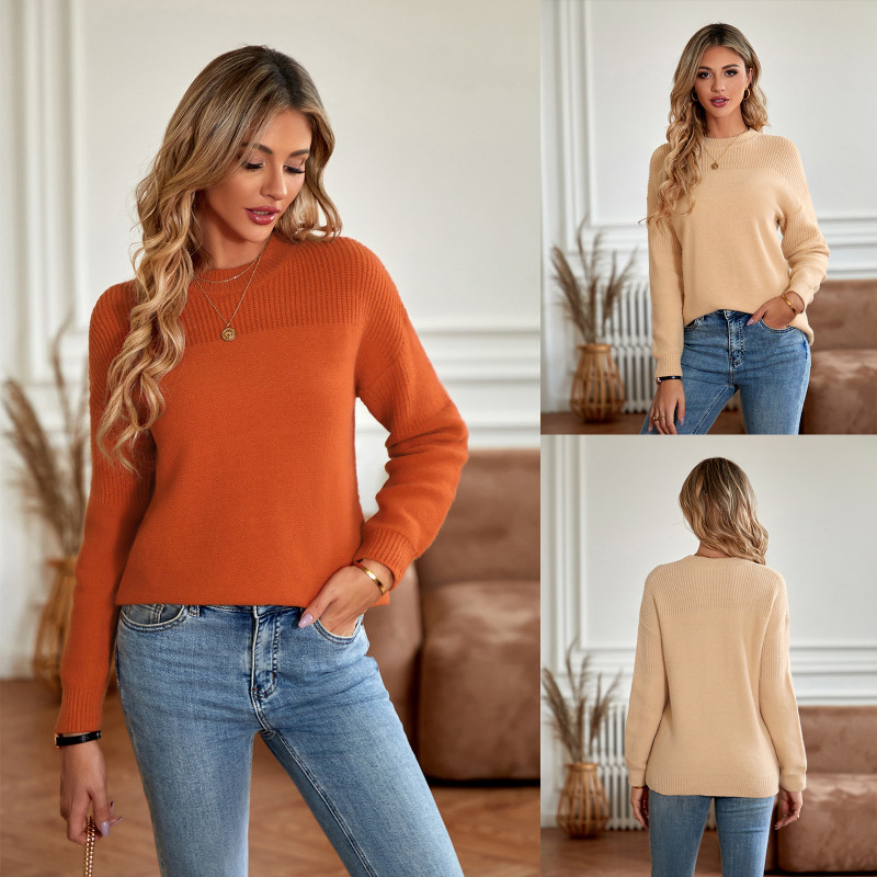 Fashion New Women's Solid Color Loose Crewneck Long Sleeve Sweater