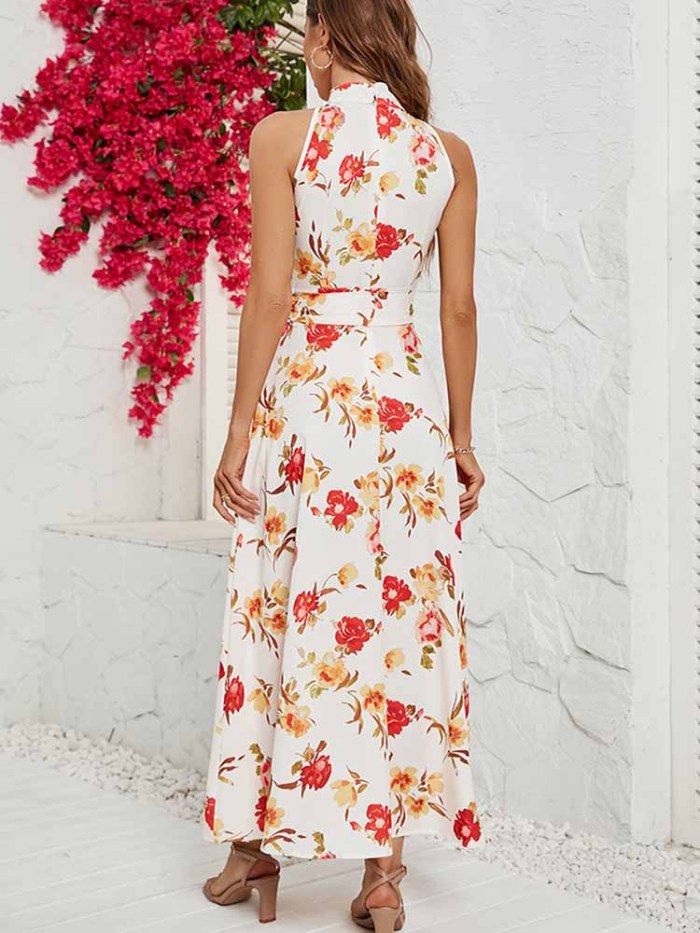 Elegant Floral Print Casual Fashion Sleeveless Maxi Dress