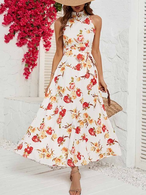 Elegant Floral Print Casual Fashion Sleeveless Maxi Dress