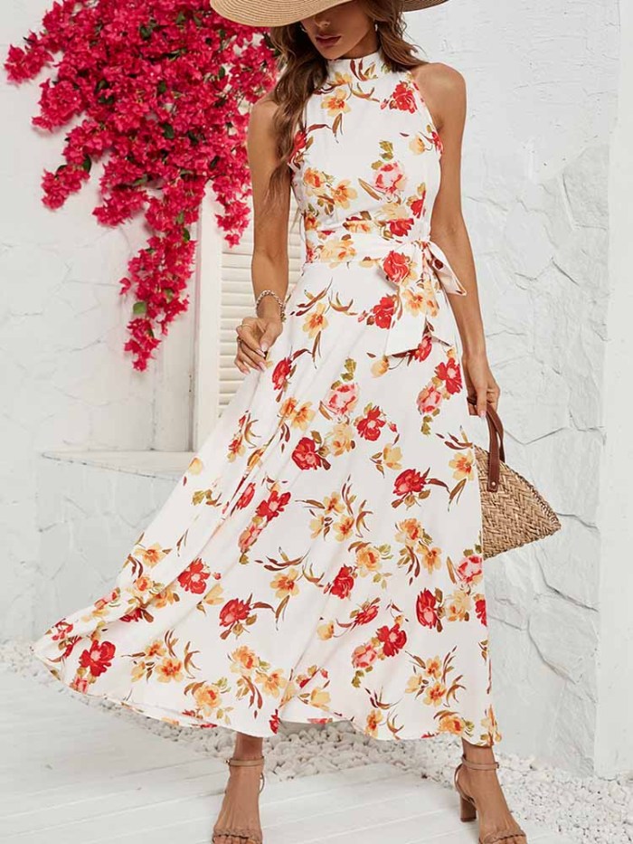 Elegant Floral Print Casual Fashion Sleeveless Maxi Dress