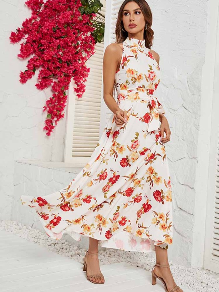Elegant Floral Print Casual Fashion Sleeveless Maxi Dress