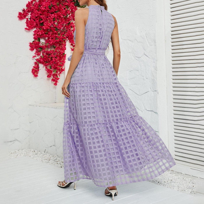 Women Sleeveless With Belt Elegant Vintage Casual Maxi Dress