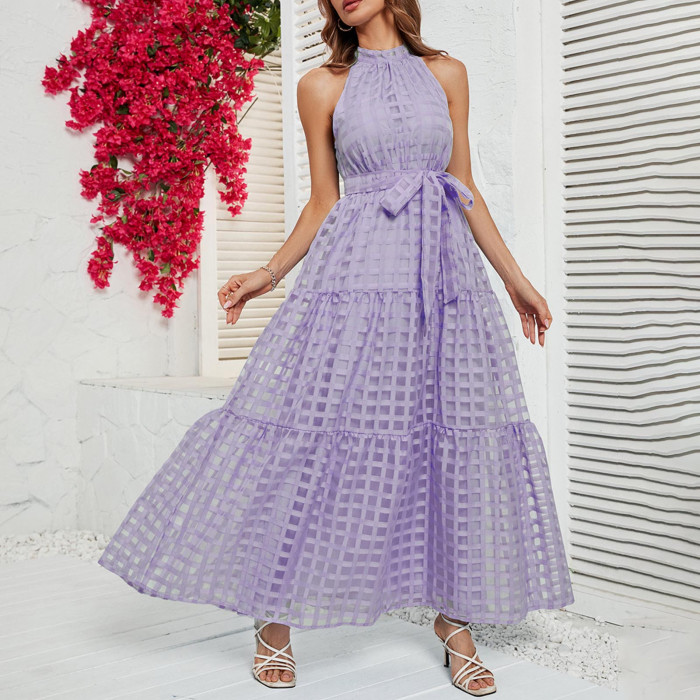 Women Sleeveless With Belt Elegant Vintage Casual Maxi Dress