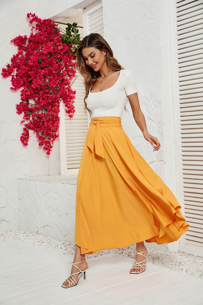 Women's New Fashion Solid Color Lace-up Skirt