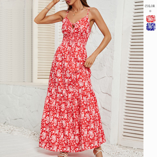 Sexy Floral Print Casual Backless Fashion V Neck Maxi Dress
