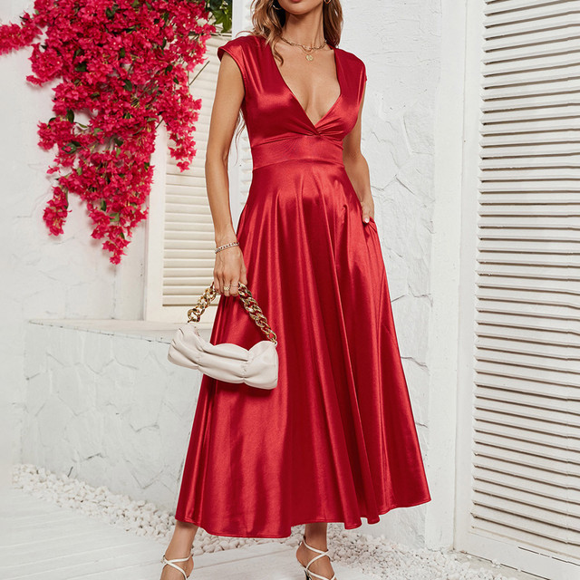 Women's Evening Party Dresses Deep V Neck Sleeveless Elegant Maxi Dress