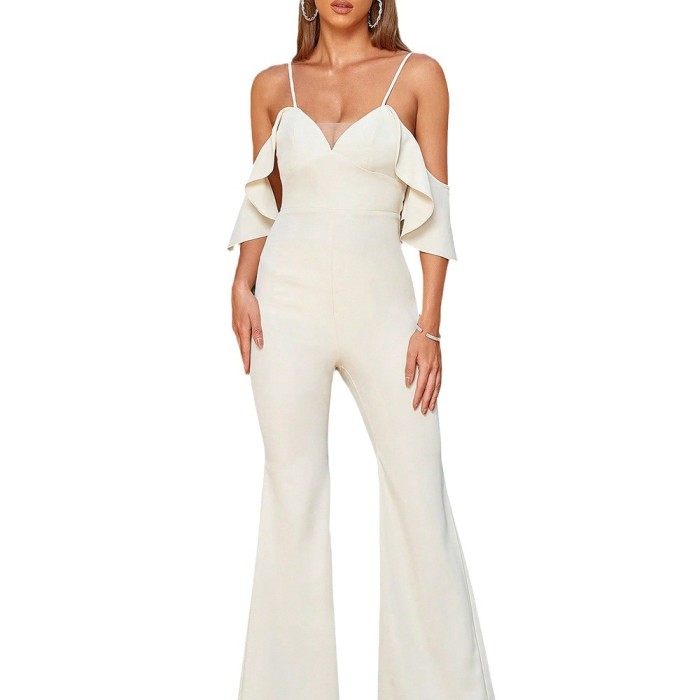Women's Casual V-neck Suspenders Slim Fit Solid Color Jumpsuit