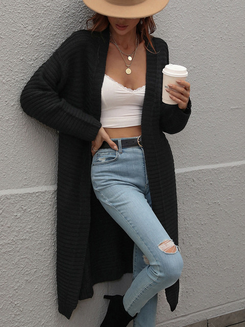 Women's Solid Color Loose Knitted Elegant Long Cardigan