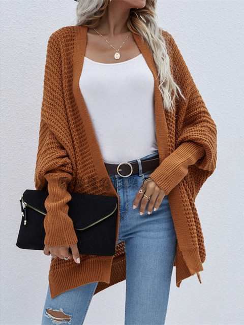 Women Casual Loose Fit Bat-wing Sleeve Knitted Sweaters Cardigan