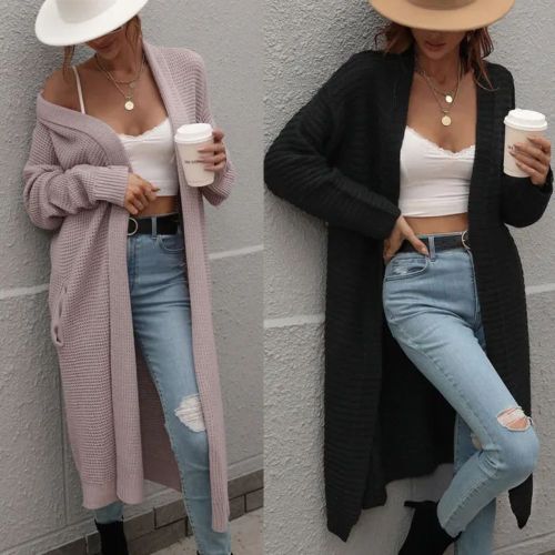 Women's Solid Color Loose Knitted Elegant Long Cardigan