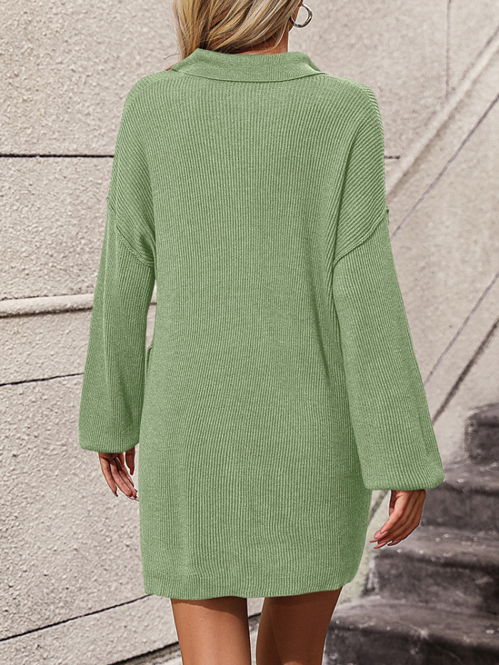 Women Solid Color Knit Mini Sweaters Dress