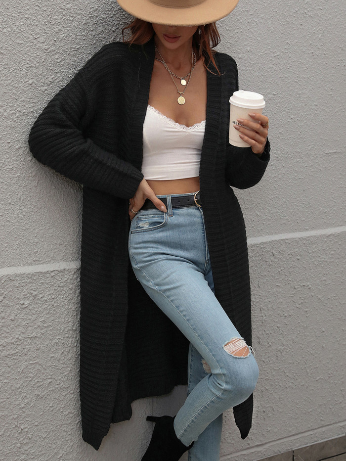 Women's Solid Color Loose Knitted Elegant Long Cardigan