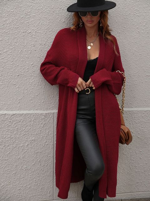 Women's Solid Color Loose Knitted Elegant Long Cardigan