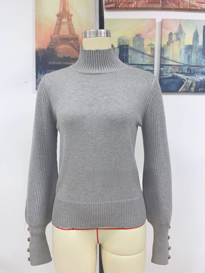 Women Fashion Casual Loose Turtleneck Long Sleeve Knitted Sweaters