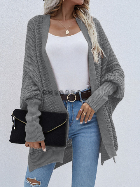 Women Casual Loose Fit Bat-wing Sleeve Knitted Sweaters Cardigan