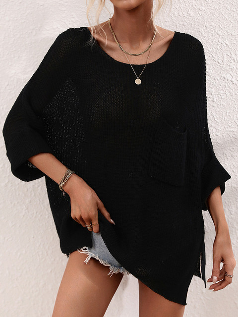 Women Casual Loose Knitwears Fashion Hollow Out Knitted Pullovers Oversized Sweater