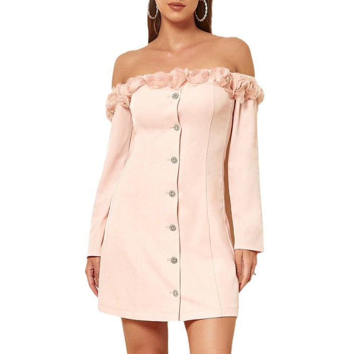 Sexy Stylish Patchwork One-shoulder Long Sleeve Wedding Guest Dress