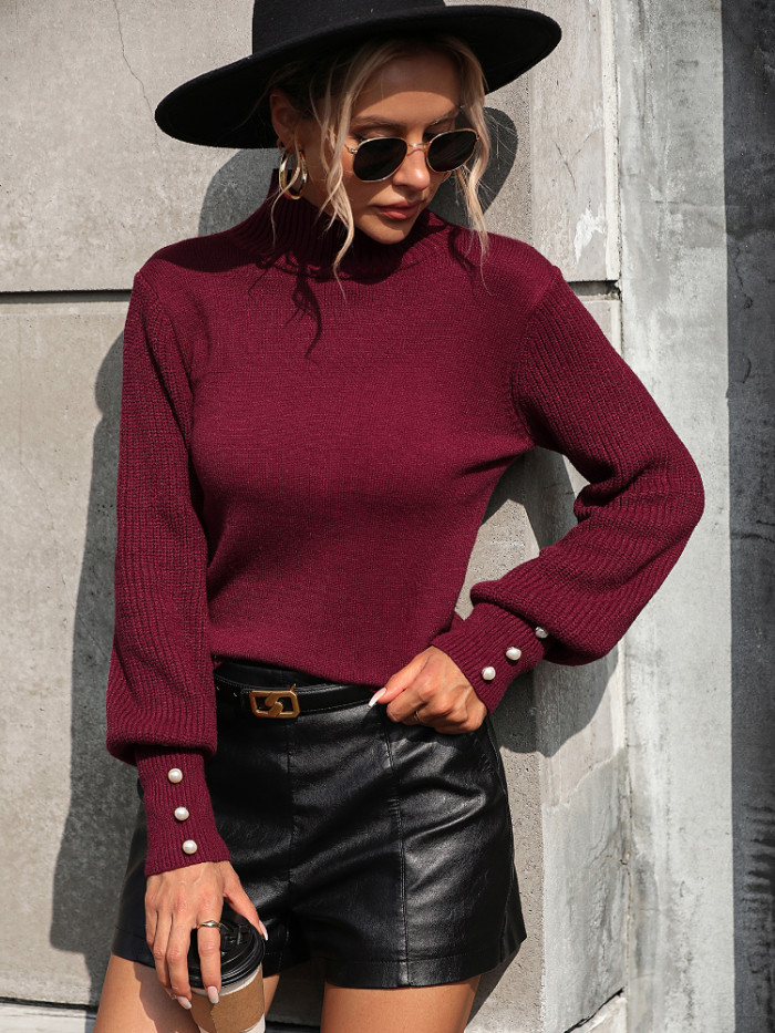 Women Fashion Casual Loose Turtleneck Long Sleeve Knitted Sweaters