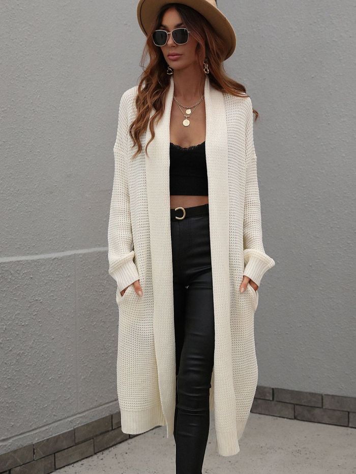 Women's Solid Color Loose Knitted Elegant Long Cardigan