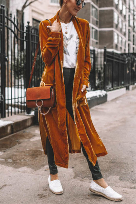 Women Casual Long Sleeve Loose Vintage Velvet Coat