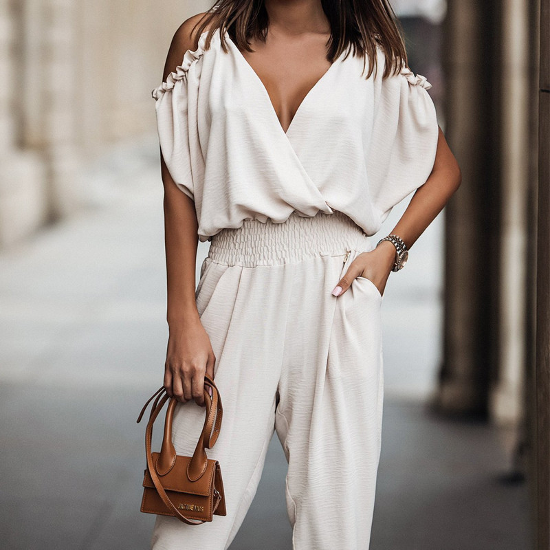 Women Fashion Street Style Sexy V Neck Casual Jumpsuits