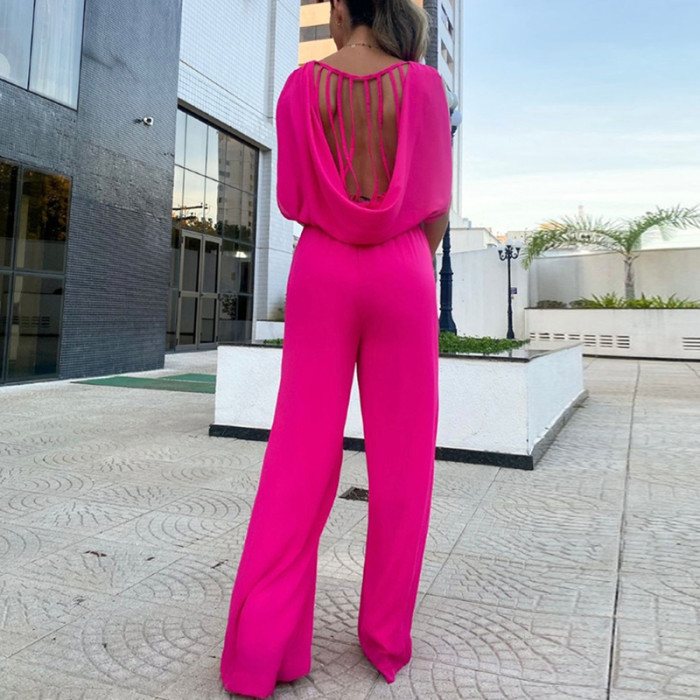 Women Fashion Elegant O-neck Sleeveless Sexy Loose Jumpsuit