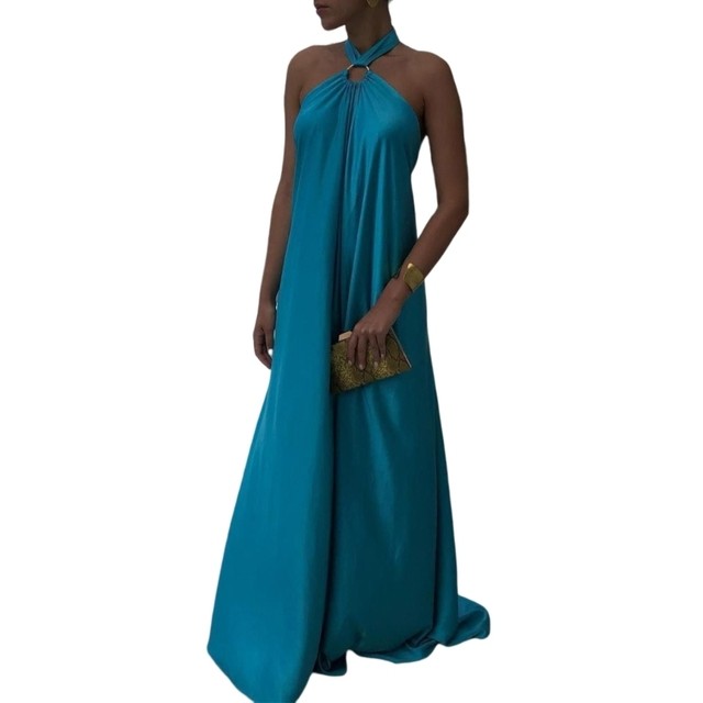Women Sexy Backless Satin  Maxi Dress