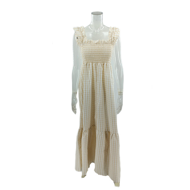 Women Plaid Print Casual Fashion A-line Maxi Dress