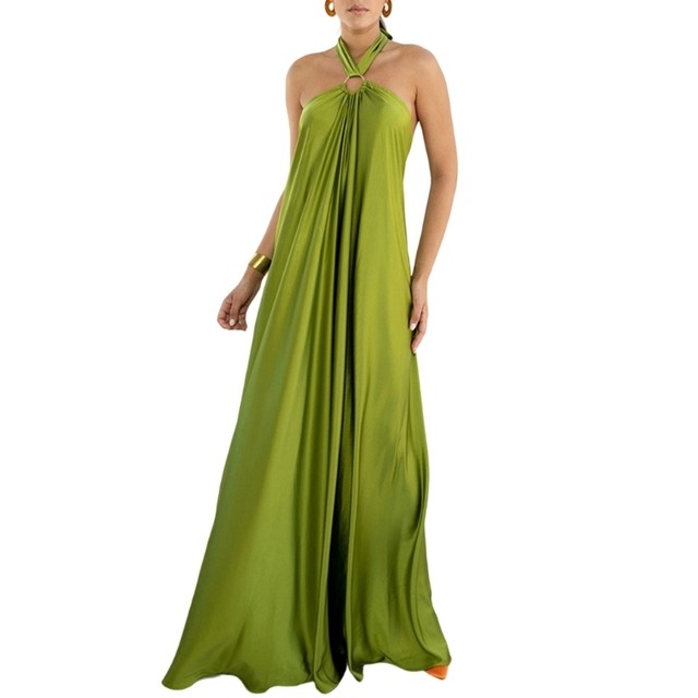 Women’s Backless Satin Maxi Dress with Side Slit main image 0