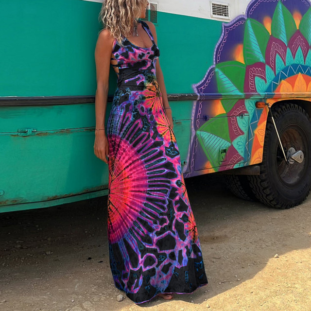 Sexy Fashion Sleeveless Print High Waist Elegant Beach Maxi Dress