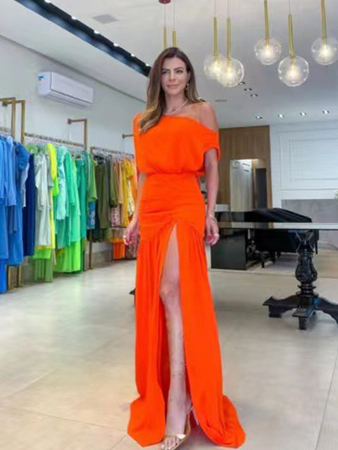 Women's Sexy High Split Off Shoulder Maxi Dress