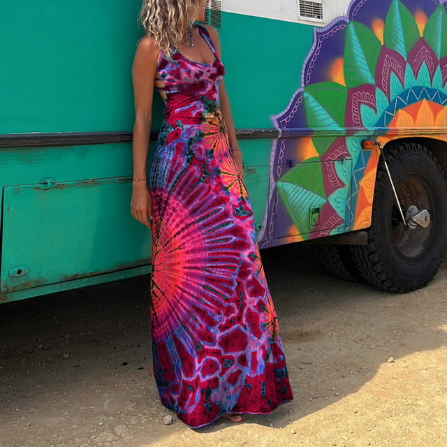 Sexy Fashion Sleeveless Print High Waist Elegant Beach Maxi Dress