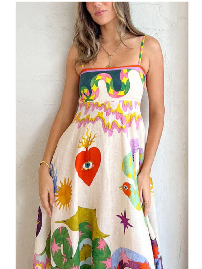 Women's Sleeveless Casual Fashion Print Maxi Dress